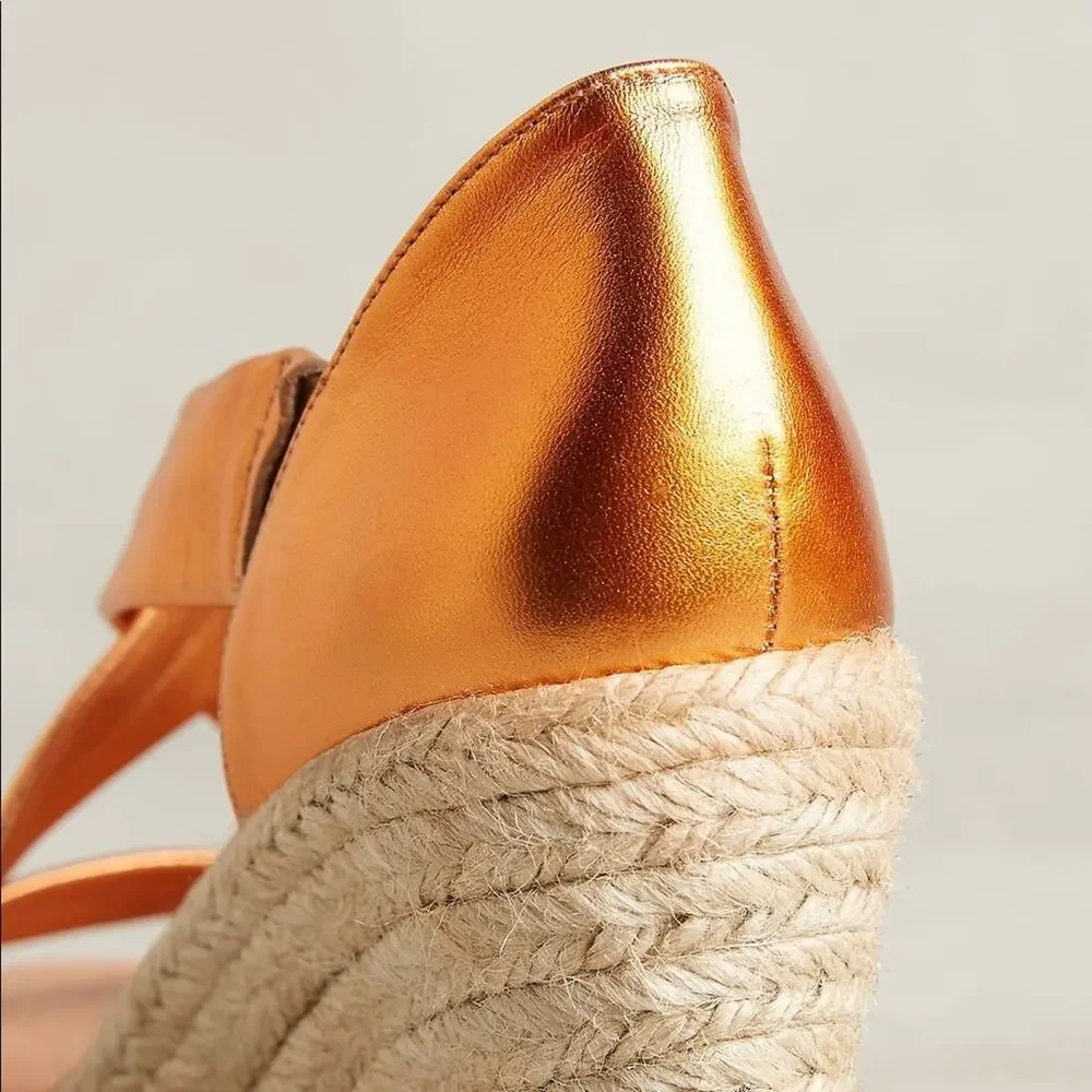 Anthropologie Pinaz‎ Espradilles Gold Copper Metallic Strappy Summer Heel 40